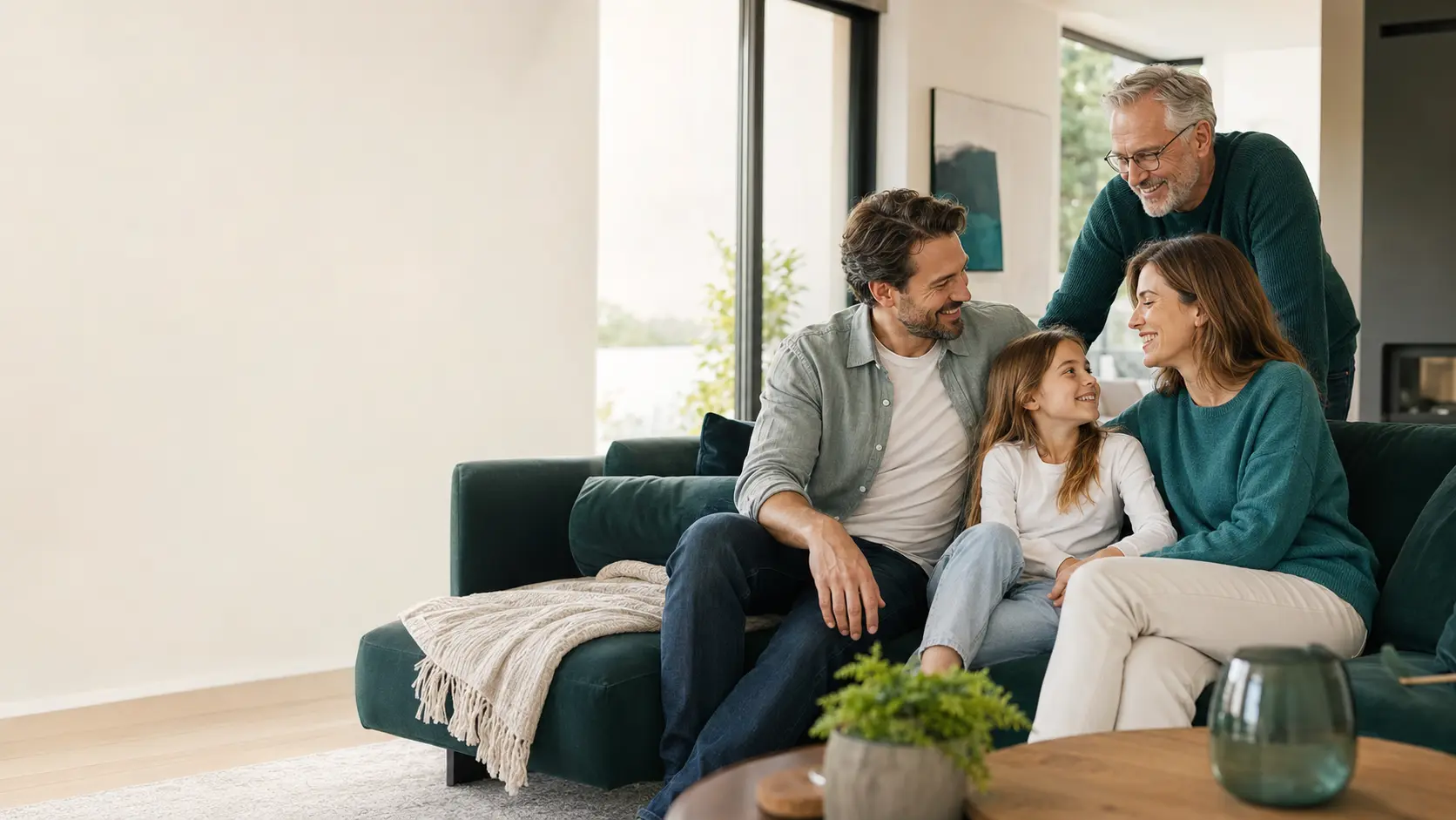Familie zu Hause als Symbol für finanziellen Hinterbliebenenschutz