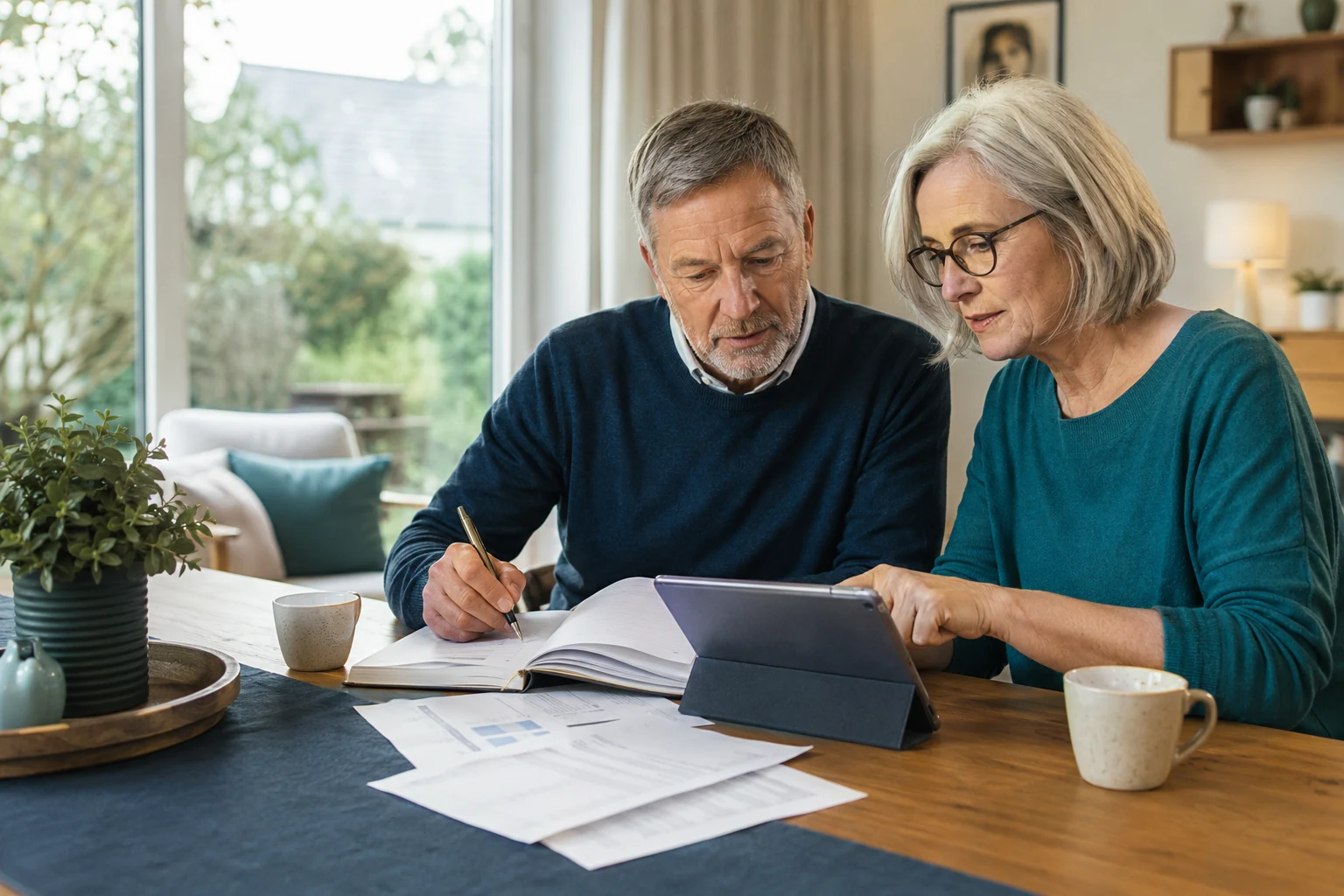 Paar plant zu Hause sein monatliches Einkommen in der Rentenphase