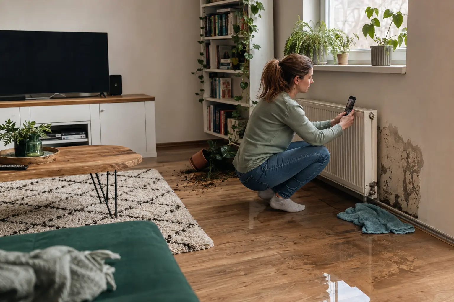Dokumentation eines Leitungswasserschadens am Hausrat in einer Wohnung